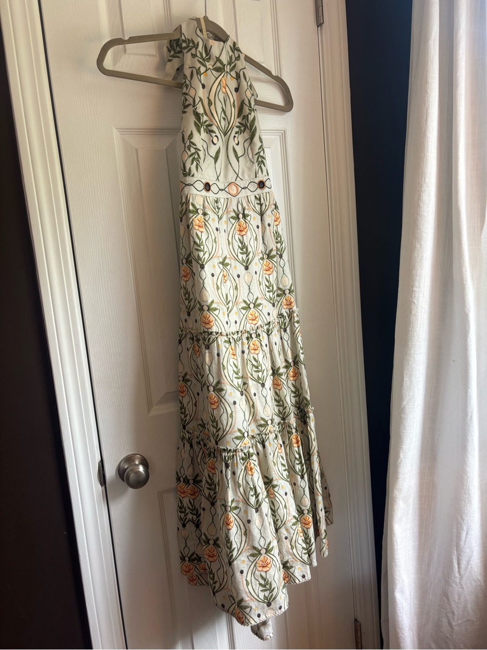 Agua Bendita Embroidered Halter Midi Dress in Cream, Green and Peach - Picture 8 of 13